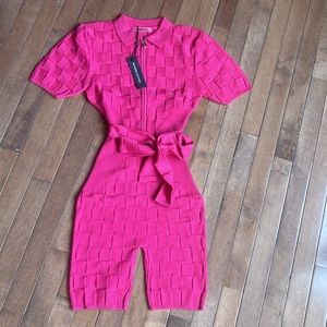 Maniere De Voir pink one piece shorts body suit checkerboard.